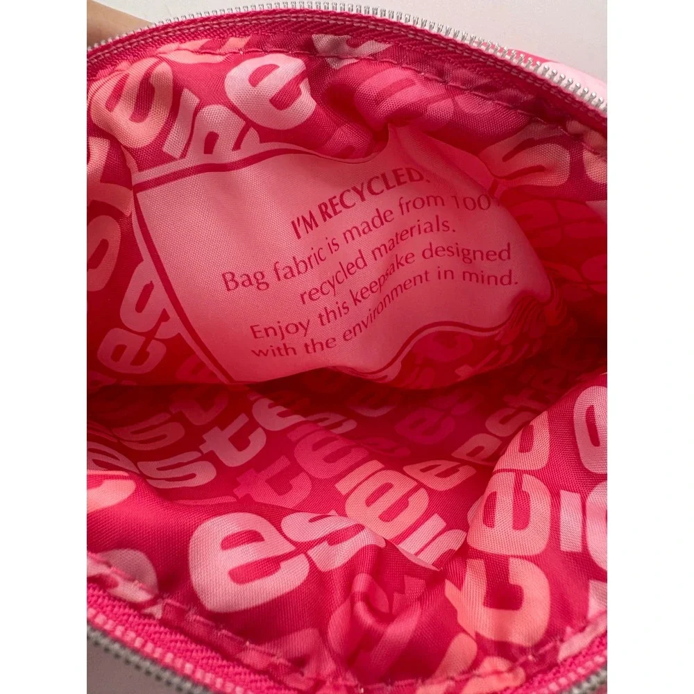 Estee Lauder Pink‎ Puffer Makeup Bag Quilted Striped Recycled Wristlet Pouch